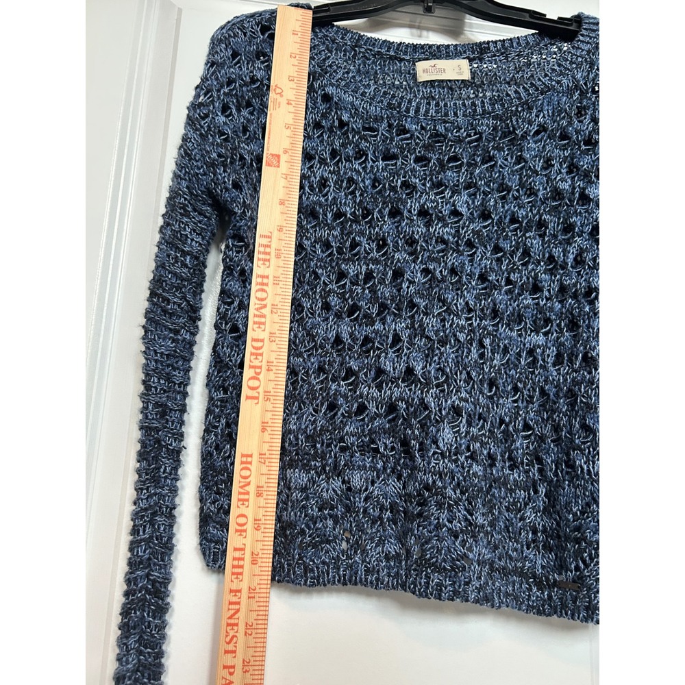 Hollister Blue Small Marled Knit Sweater Cropped Long Sleeve Casual Boho Y2K - Picture 3 of 9